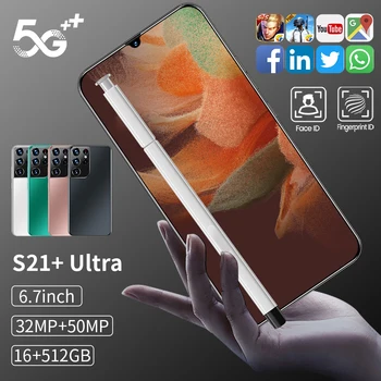 S21+ Ultra 5G Globálna Verzia Samsug OS Android 11 6800mAh 16GB 512 gb diskom 6.7 InchNew Smartphone Celej Obrazovke 4G Siete Mobilný Telefón