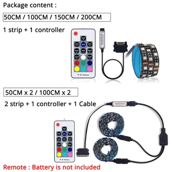 Sata LED Pásy, RGB SMD 5050 60LEDs/m 50/100/150/200 CM s RF diaľkový ovládač pre PC Prípade IP20 12V LED flexibilné Pásy svetla