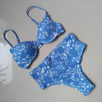 Sexy Kosticou Push Up Bikini Set Ženy, Tlačené Trojuholník Brazílske Bikiny Plavky Ruched Vysoký Pás Plavky Plážové Oblečenie
