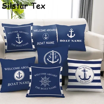 Silstar Tex Hot Predaj Modrá Námorný Dizajn Navy Štýl Vzor Mäkké Pohodlné Textílie Peach Skin Vankúš Pre Strán