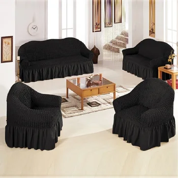 Solid Color Elastic Seersucker Sofa Skirt Cover For Living Room Home Decor 1-4-Seater Stretch Couch Slipcovers Banquet Hotel Use