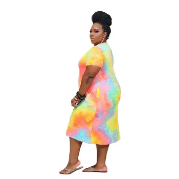 Tie Dye Plus Veľkosť Šaty 5xl Elegantné Letné Krátky Rukáv Maxi Šaty pre Ženy Príležitostné Voľné Nové Streetwear, Veľkoobchod Dropshpping