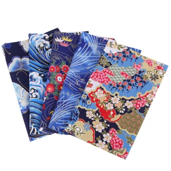 Vytlačené Bronz Bavlnená Tkanina Japonský Štýl Kvetinový Vzor Tkaniny Na Kimono Cheongsam DIY Taška Ručné Patchwork Handričkou