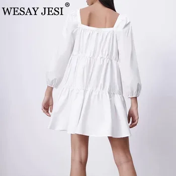WESAY JESI Lete Ľahké Šaty Biele Dlhý Rukáv dámske Mini Sukne Módny, Elegantný Single-Breasted Voľné Dámske Ležérne Oblečenie
