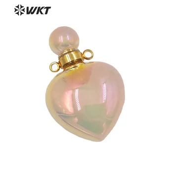 WT-P1647 Veľkoobchod nová farba prírodná rose quartz stone s Aura prívesok srdce ženy móda zlato ružová Aura srdce parfum fľašu