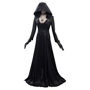 Zlo Obce Cosplay Kostým Upíra Lady Čierne Dlhé Šaty Oblečenie Halloween Karneval Oblek
