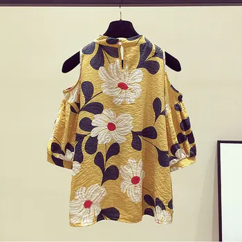 Zložené plus veľkosť šifón tričko ženy retro lete 2021 nový kórejský štýl módy voľné ramienok-krátke rukávy kvetinový blúzka