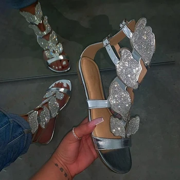 ženy sandále bling suquined handričkou pracky popruhu motýľ crystal lete nové módne dámske topánky dámy plus veľkosť sandále