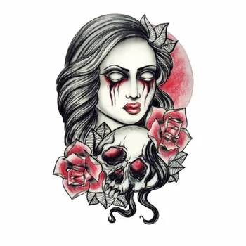 1 Ks Sexy Krása Ružová Nebezpečné Lebky Strašidelné Lady Falošné Tetovanie Lepiace Body Art Produkty Nepremokavé Dočasné Tetovanie Nálepky