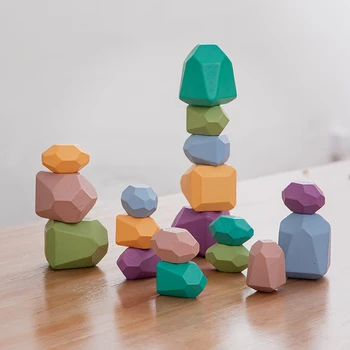 1 Sada Drevených Skladaných Kameň Vyvážené Hračka iny štýl Montessori Výchovy Farebné Blok Hra Jenga Nordic Štýl Rainbow Drevené Hračky