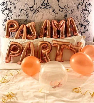1set Rose Gold Pajama Party Balóny 12 palcový Konfety Latexové Balóny Pajama Party Banner Dekorácie Spánok Spa Strana Dodávky