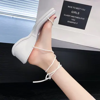 2021 Fashion Square Prst Kliny Ženy Sandále Čipky Gladiator Sandál Zadný Popruh Letné Topánky Ženy Bežné Pláži Sandál