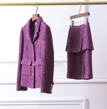2021 Fialová dve kus ženy sukne vlastné nadrozmerná tweed bunda plus veľkosť 3XL 5XL 6XL vyhovovali ženy office conjuntos de mujer