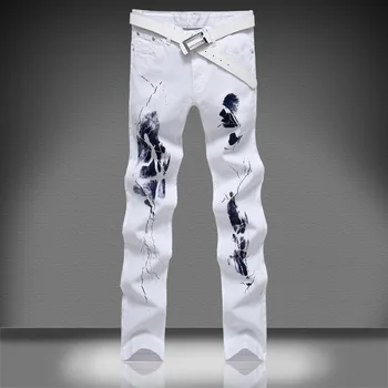 2021 Nový Módny Dizajn Príčinné Džínsové Nohavice Plus Veľkosť 44 46 Chudá Mužov Biele Džínsy pantalon homme