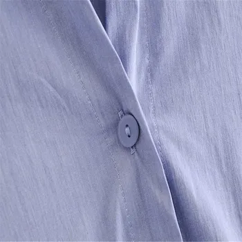 2021 ZA Modrá Mini Tričko Šaty Žien Dlhý Rukáv Flounce Lem Skladaný Ženské Šaty Elegantné Predné Tlačidlo Vintage Office Vestidos