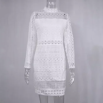 2021 dámske módne oblečenie žien sexy biele čipky šitie dutých spoločenské šaty elegantné krátke mini leto jar dlhý rukáv ša