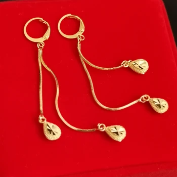 24K Gold Vyplnené Náušnice Pre Ženy Afriky Zlato Waterdrop Dlhý Strapec Earing Vyhlásenie Šperky Pendiente Mujer Brincos Femme