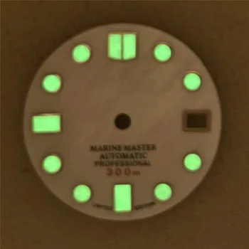 28.5 MM Biela Plocha Sledovať Dial pre NH35/NH36/4R36 Sledovať Pohyb Úprava Nahradenie Zelený Svetelný Náramkové hodinky Ciferník Časť