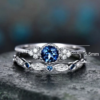 2ks/Set Luxusný Zelený Modrý Kameň Crystal Prst Prstene Pre Ženy Podiel Farba Svadobné Zapojenie Pásma Šperky, Darčeky 2020 Nové