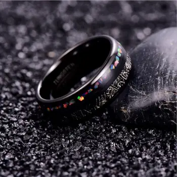 8 mm Šírka Mužov Krúžok Imitácia Vermikulit Opal Granule Plne Leštené elektrolyticky pokrývajú Black Dome Karbid Volfrámu Krúžok