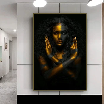 Africká Žena Umenie Plagátu a Plátno na Maľovanie, Škandinávsky Čierne Zlato Wall Art Obraz Zdobenie Rodina Spálne