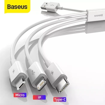 Baseus 3 v 1, USB Kábel na iPhone 12 Pro Max Rýchle Nabíjanie Kábel pre Android Telefónu Huaiwei Xiao Typ C kábel USB Kábel Drôt