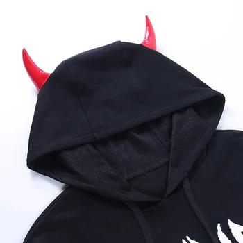 Black Goth 2021 nová mikina s Kapucňou Harajuku Demon Tlač Gotický Hoodies Ženy Pulóvre Streetwear Punk Dlhý Rukáv Ostrihané Kapucňou