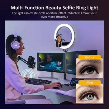 ColorRGB, 10 palcový selfie Krúžok Svetlo ,LED Prsteň Svetla s Statív Stojí, Krása Ringlight pre make-upu/Live-Stream/TikTok/YouTube