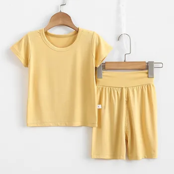 Deti Pyžamá Sady Baby Girl Sleepwear Dieťa Chlapec Krátke Rukáv tričko+nohavice 2 Ks Oblečenia Nastaviť Deti Odev Farbou Obleku