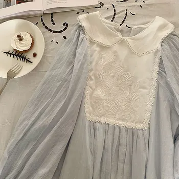 Dámske Vintage Nightgown Dlhý Rukáv Salónik Retro Palác Nightdress Žena Bavlna Priedušná Oka Spanie Šaty Dropshipping
