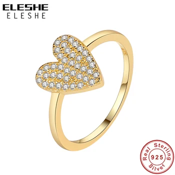 ELESHE 18K Zlatom Navždy Milovať Prst Prsteň Pre Ženy 925 Sterling Silver s Šumivé Krištáľové Srdce Prstene, Svadobné Šperky