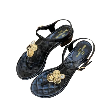 Francúzsky charei originálne nové papuče dámske sandále reťazca gumové dno non slip vnútorné luxusné kožené ,s protiprúdom box vrecka na prach