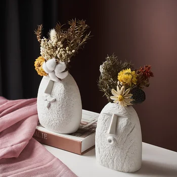Home Decor Moderná Tvár Masku Keramická Váza, Domáce Dekorácie, Vázy Hlavu Matný Tabuľka Kvet Váza pre Svadobné Dekorácie Prop