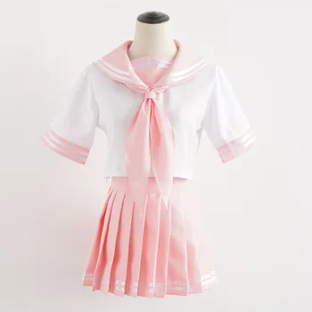 Japonský Cosplay Jednotné Pre Dievčatá Námorník Topy+Kravatu+Sukne Navy Štýl Študentov Oblečenie Dievča Plus Veľkosť Ružová Námorník Vyhovovali Úplné Súbory