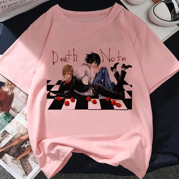 Kawaii Japonské Anime, Komiksu, Death Note, Tlač Voľné Krátke rukávy T-shirt nové Letné Žien Harajuku Ružová O-neck Fashion Tričko