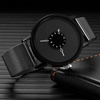Kreatívny Dizajn Quartz Hodinky Mužov Top Značky Black White Black Jednoduché Nerezové Náramkové hodinky Bežné Unisex Hodiny relogio reloj