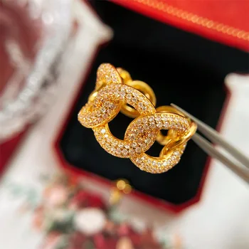 Kubický Zirkón Ženy Krúžky Nové Módne Micro-Dlažba Bling Bling Luxusné Reťazca Dizajn Crystal Vyhlásenie Krúžky Rose Gold Značky Krúžky