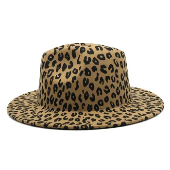 Leopard Červená Patchwork Plstený Klobúk Ženy Muži Široký Okraj Vlna Jazz Fedora Klobúky Panama plstený klobúk Spp Trend Gambler Hat Veľkoobchod NOVÉ 2021