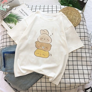 Letné kórejský 2020 Anime Zvierat Medveď Grafika Žena Tlačiť T-shirts Ženy Kawaii Móde Harajuku Príležitostné Voľné Tričká Topy Oblečenie