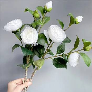 Luxusný biely čaj rose pobočky s falošnými zelenej listovej Svadobná dekorácia umelé kvety, obývacia izba dekorácie flores
