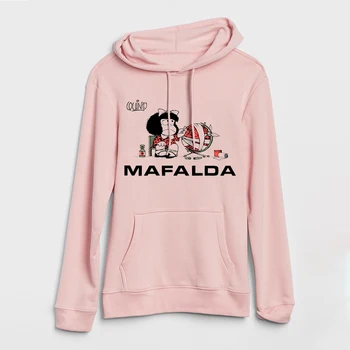 Mafalda Grafické Jeseň Zima Vytlačené Ženy Mikina Street Fashion Dámske Ružové Športové Bavlna Žena Cartoon Hoodies