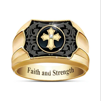 Móda Kríž v Tvare Zirkón Snubné Prstene pre Ženy, Luxusné Vieru a Silu Zlatá Farba Čierna Totem Zásnubný Prsteň Mužov Šperky