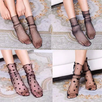 NOVÉ Modely Ženy Čipky Prehrabať Čierne Členkové Ponožky Elastické Ultratenké Úplnej Krátke Oka Ponožky