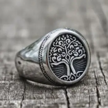 Nordic Vintage Záhrade Eden je Posvätný Strom Vzor Krúžok pre Mužov Príslušenstvo Šperky