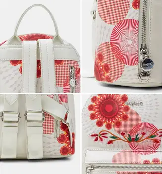 Nueva moda de verano de Desigual, mochilas informales con estampados florales para mujer Tamaño: 26x13x29cm