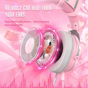 ONIKUMA X11 Ružová Herné Headset s Vymeniteľné Mačka Uši