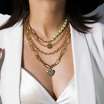 Obľúbené retro temperament šperky s jednoduchý reťazec multi-layer geometrické perlový náhrdelník multi-univerzálny prvok náhrdelník