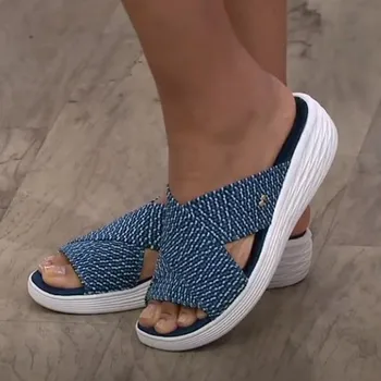 Papuče Dámske Topánky Bežné Platformu Sandále Ženy Listov Pevné Pohodlie Byty Plus Veľkosť Kríž Lete 2021 Pláži Dámske Papuče