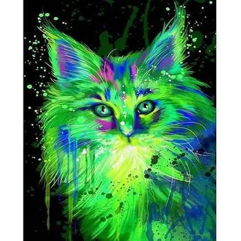 Plné Námestie Noctilucent Zelená Mačka Zvieratá Mozaiky DIY Diamond Maľovanie Cross Stitch Výšivky Novinka, Moderné 3D DIY Izba Dekor