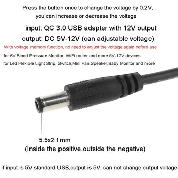 QC 3.0 USB DC 5V-12V Nastaviteľné Napätie Krok 2.5/3.5/4.0/5.5 mm Napájací Kábel Pre WiFi Router Reproduktor Ventilátor IP Kamery A Viac